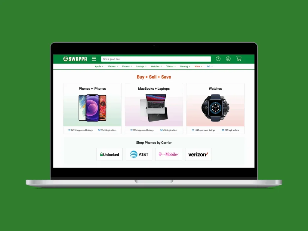 A screenshot mockup of Swappa’s homepage hero section.