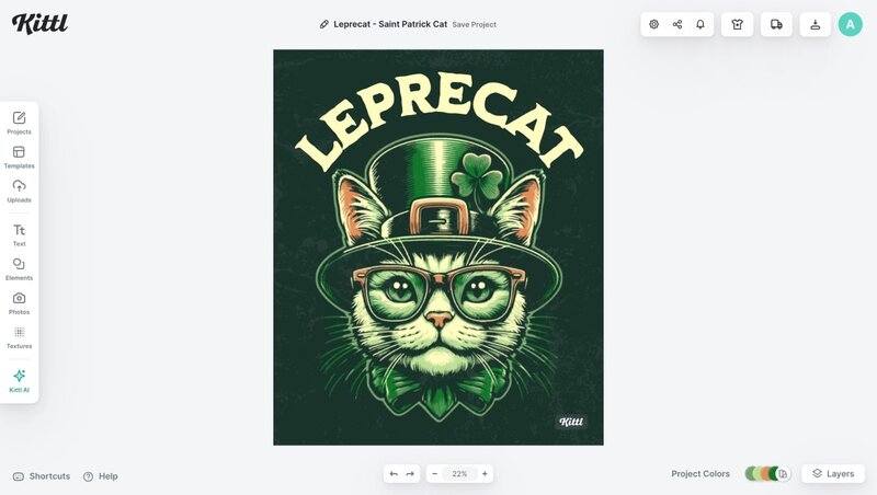 A screenshot of the Kittl t-shirt design software.
