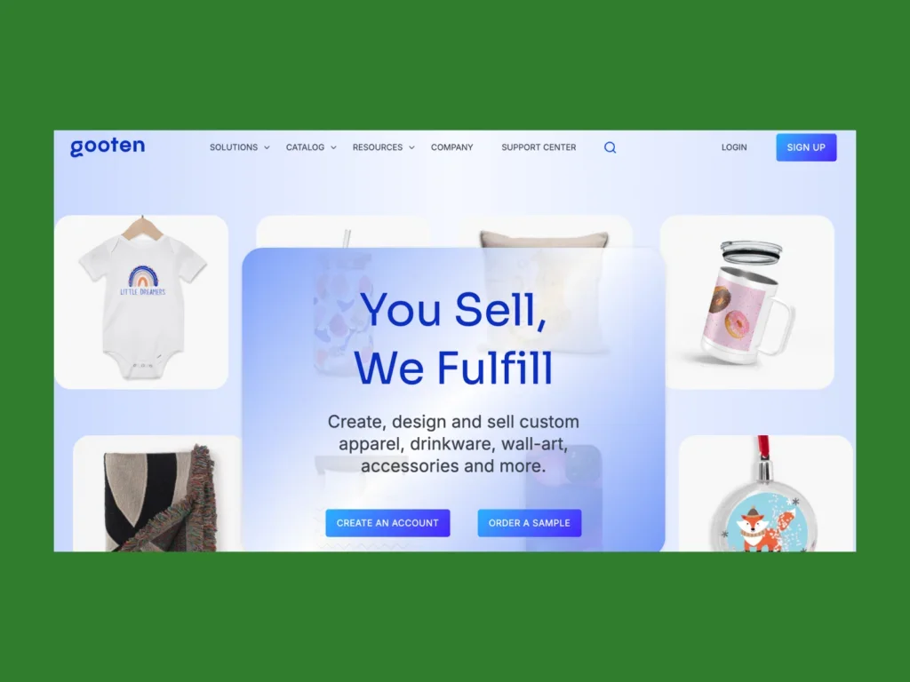 A screenshot of the Gooten landing page.