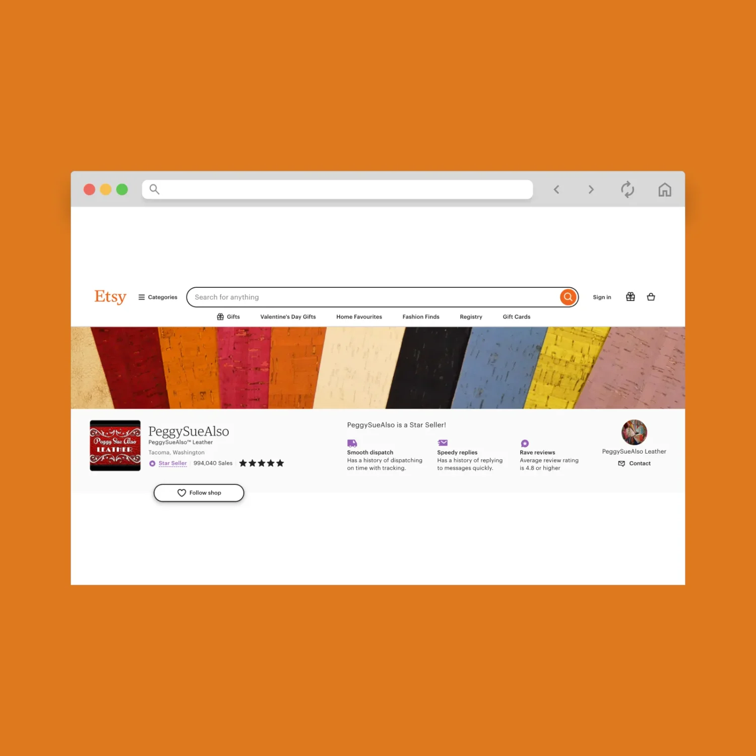 PeggySueAlso Etsy shop hero section screenshot.