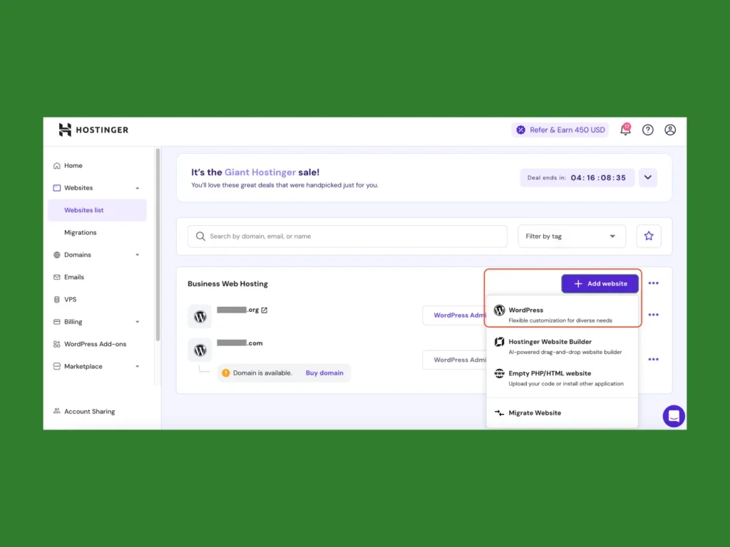 A screenshot showing the hosting set up.