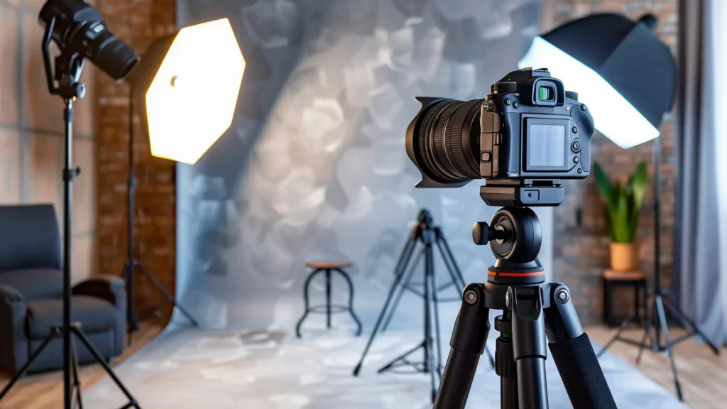 An AI-generated image of a photo-studio setup to take product pictures.