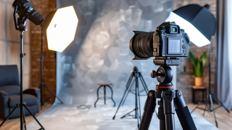 An AI-generated image of a photo-studio setup to take product pictures.