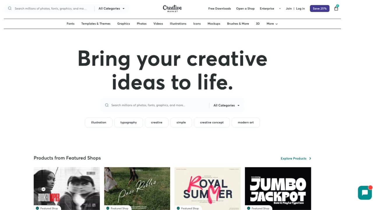 Creative Market homepage.