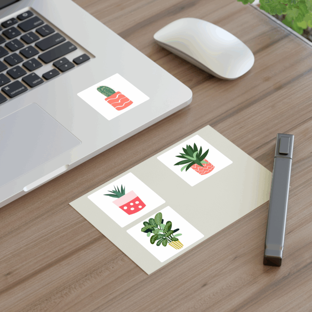 A laptop adorned with various plant-themed stickers, showcasing a vibrant and nature-inspired design