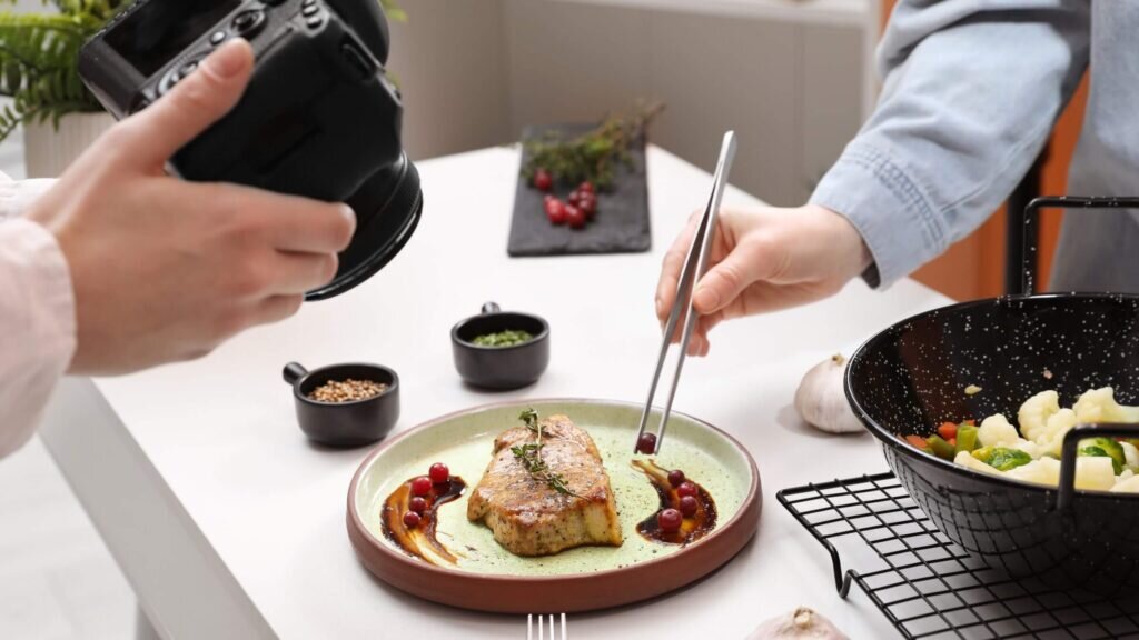 A person taking aesthetic photos of a steak.