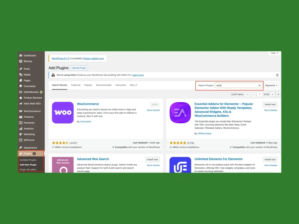 A screenshot showing the inside of WordPress.