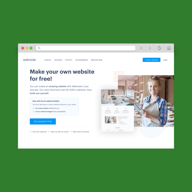 A screenshot mockup of Webnode’s homepage hero section.