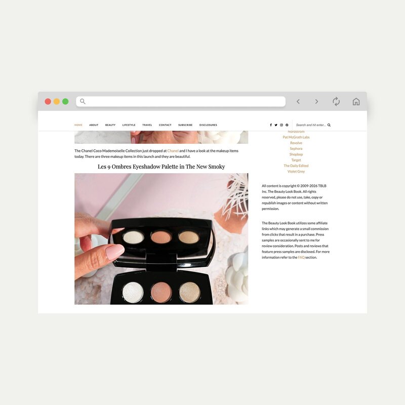 A screenshot mockup showing The Beauty Look Book’s blog and their affiliate disclaimer.