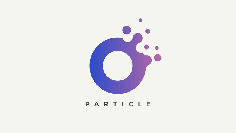 A circular logo with a gradient from purple to pink, featuring splashes around the top and the word "PARTICLE" underneath.
