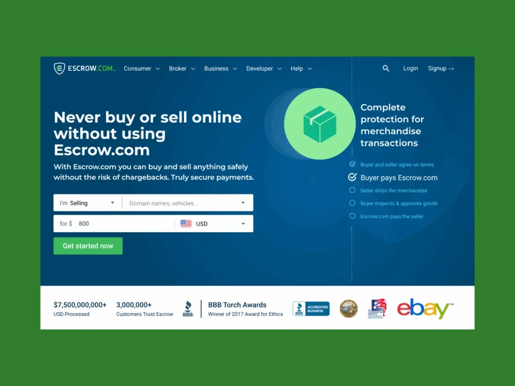 A screenshot of the Escrow landing page.