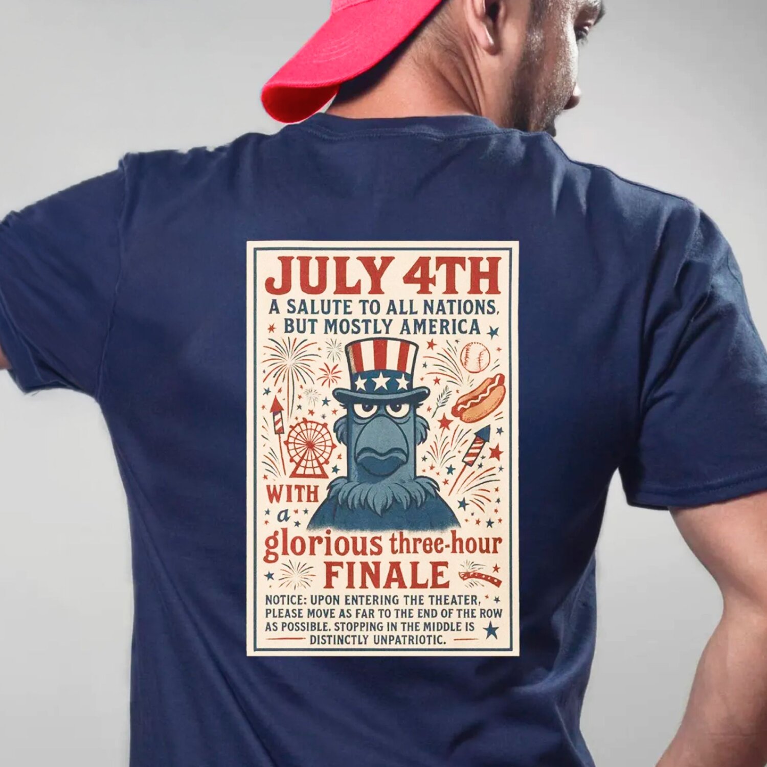 A girl posing in a white 4th of July shirt that says 