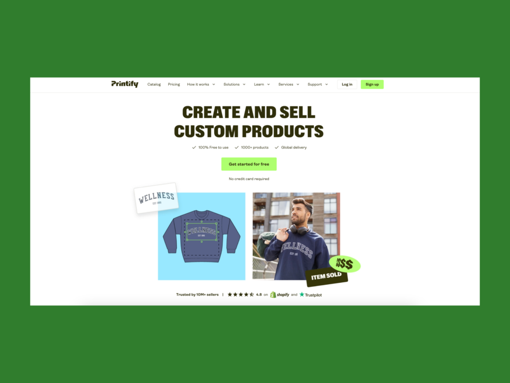 A screenshot of the Printify landing page.