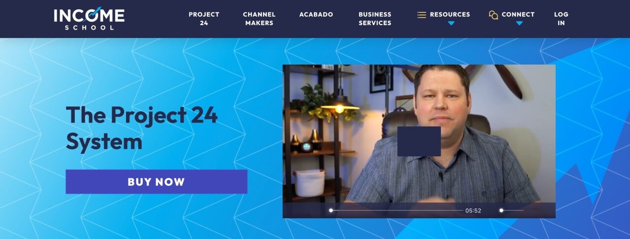 Income School'  “Project 24” paid course page hero section screenshot.