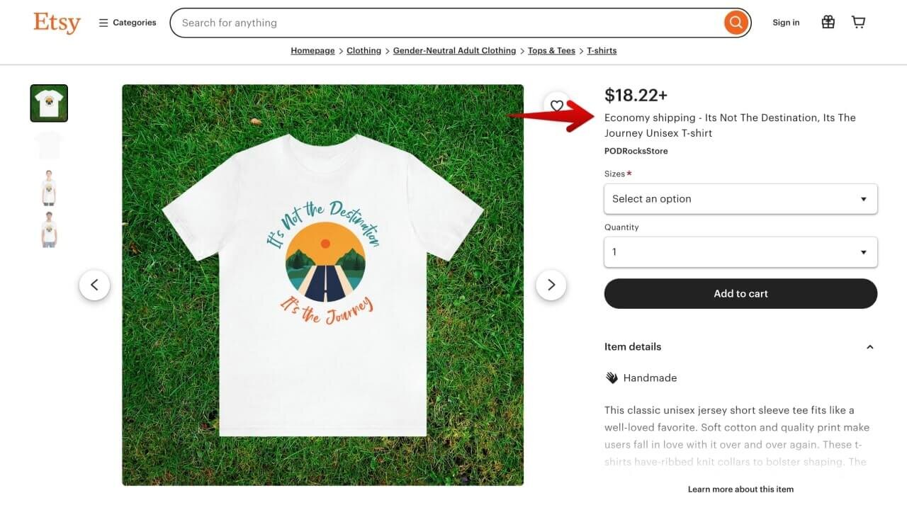 Economy Shipping noted in the product title for an Etsy listing.