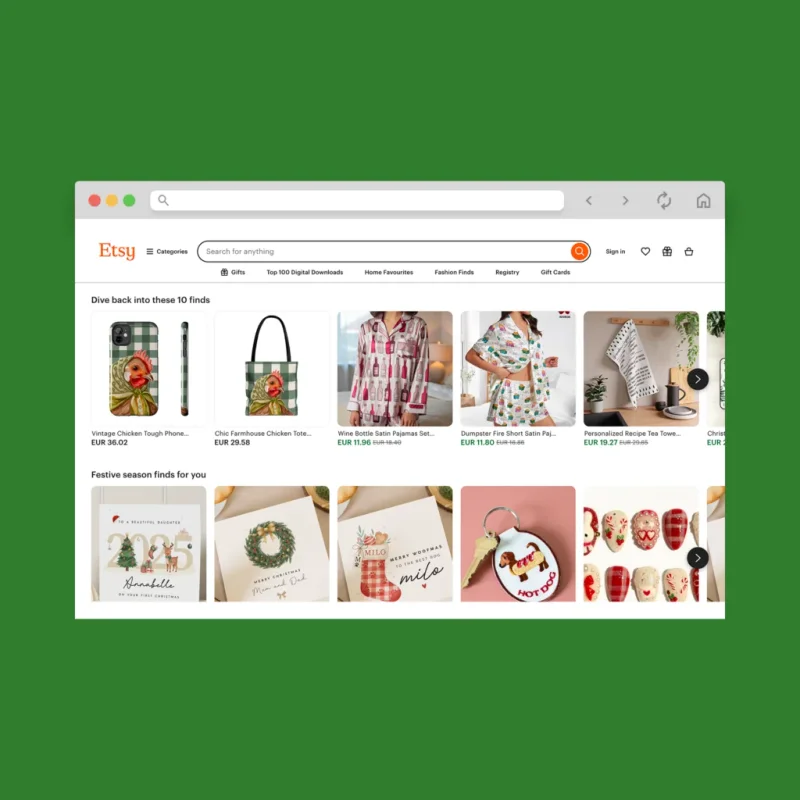 Etsy homepage hero section screenshot mockup.