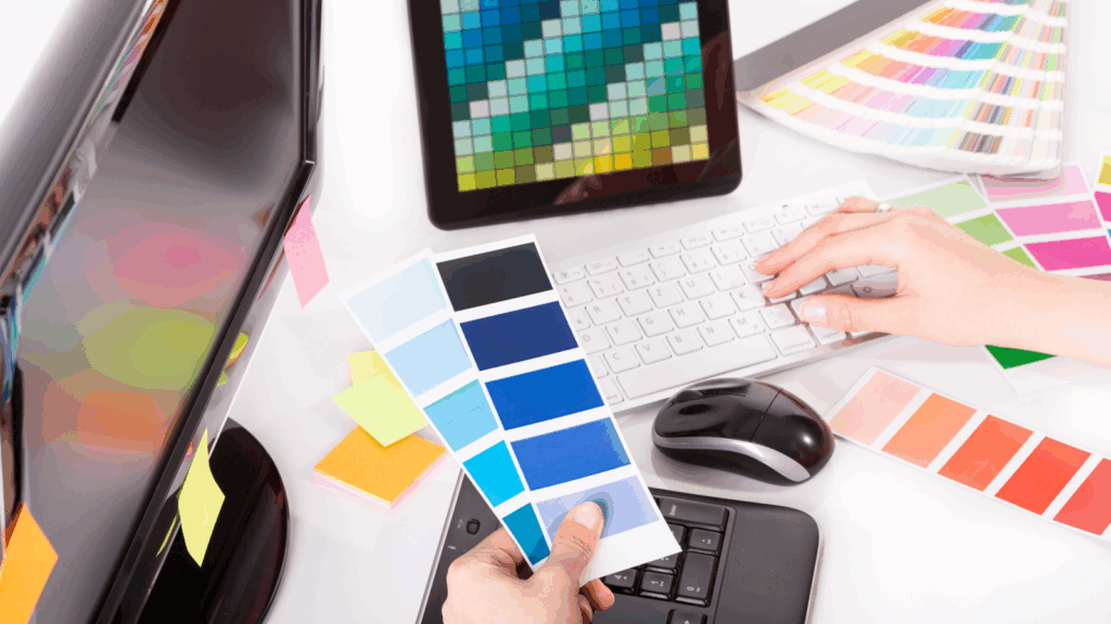 A person is selecting between colors and color palettes.