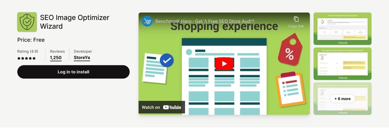 SEO Image Optimizer Wizard Shopify SEO app screenshot from the Shopify app store.