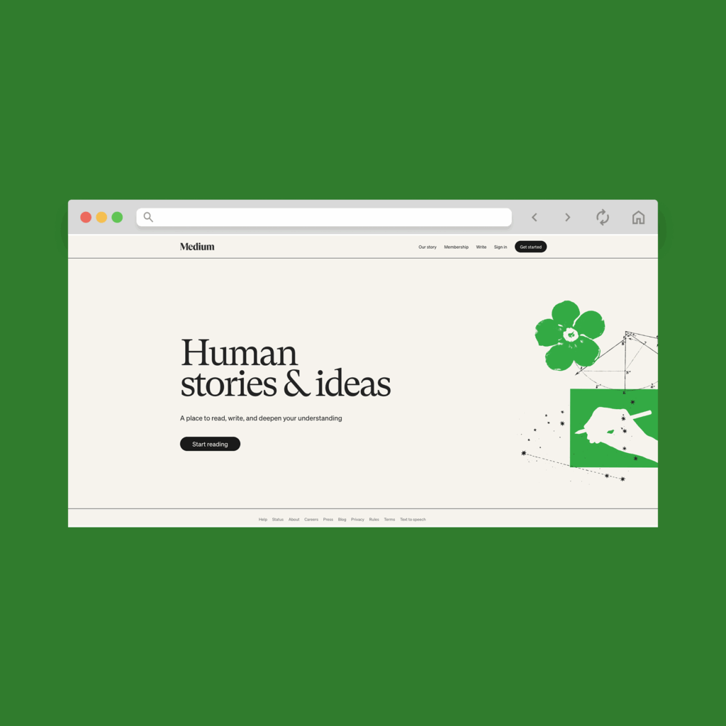 Medium homepage hero section screenshot mockup.