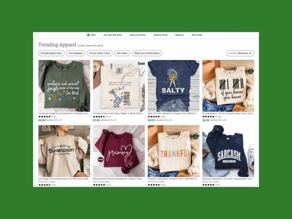 A screenshot of the Etsy landing page.