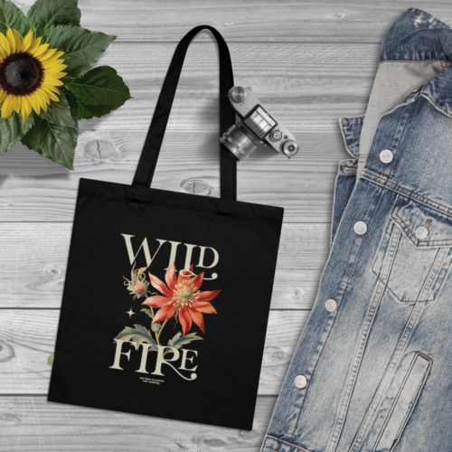 A custom black tote bag as an example of an eco-friendly print-on-demand product.