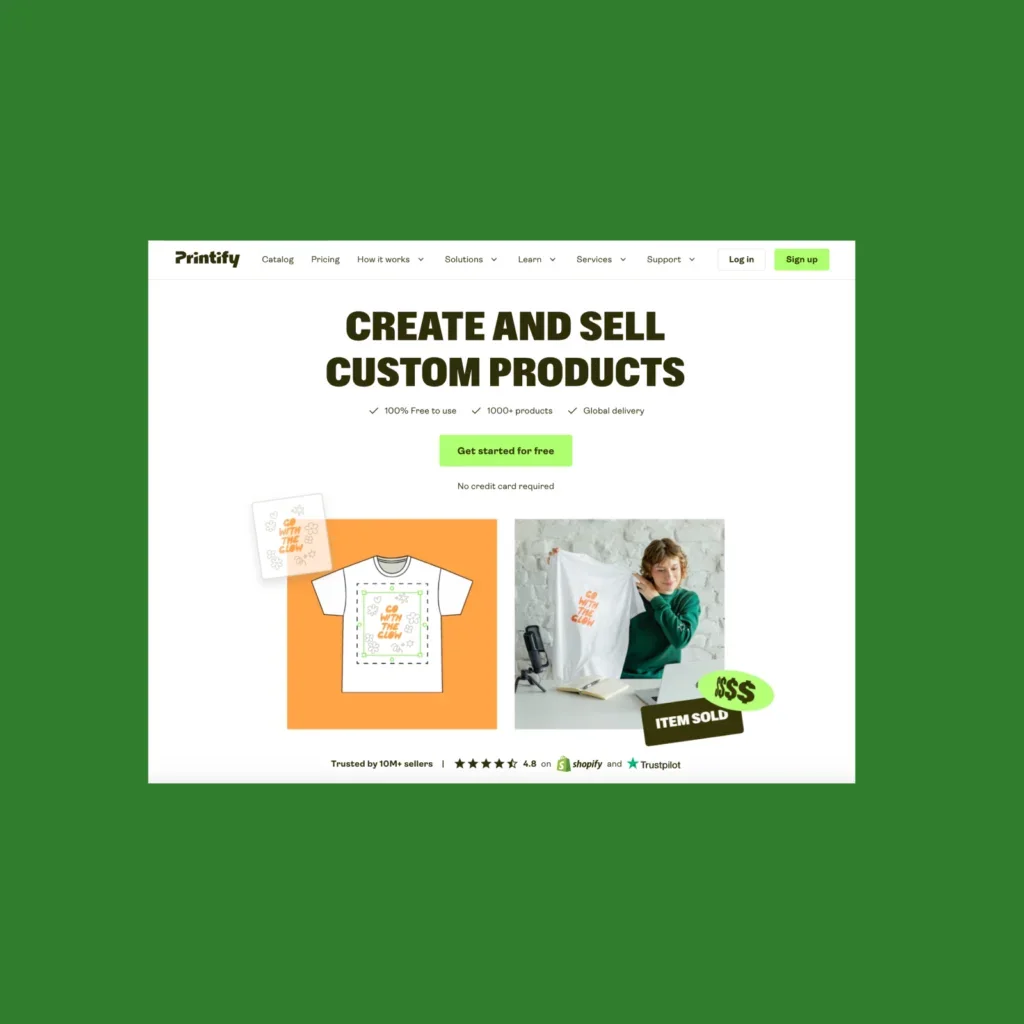 The screenshot of the Printify landing page.