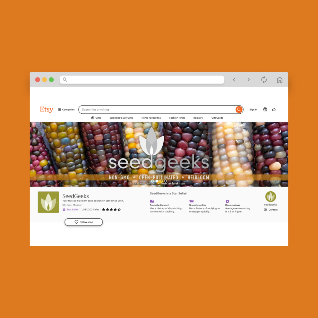 SeedGeeks Etsy shop hero section screenshot.
