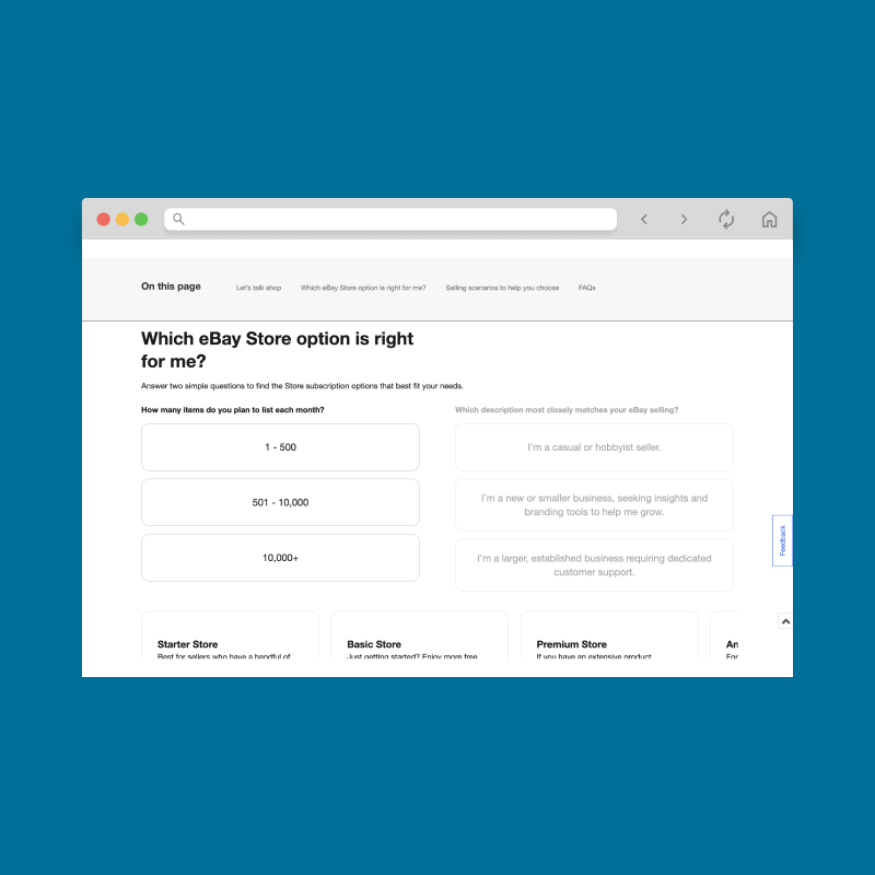 A screenshot of eBay’s store subscription options.