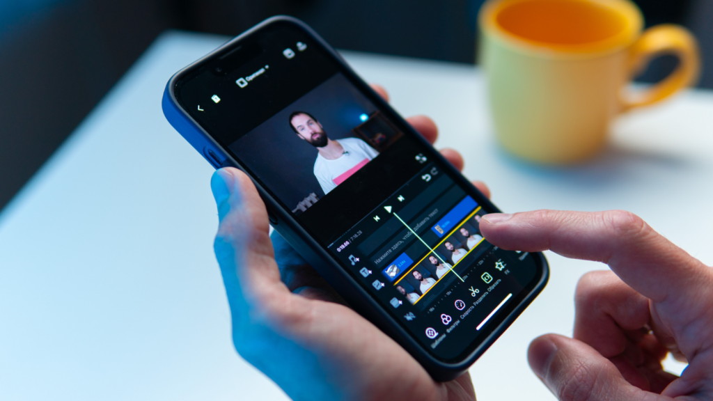 A video being edited using a mobile phone.