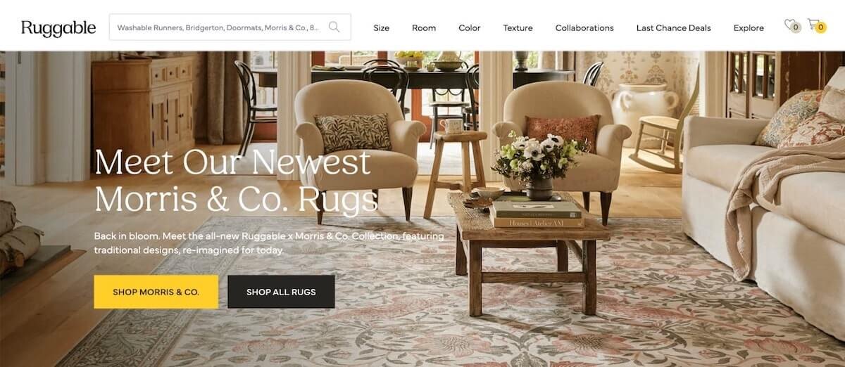 The homepage of the Ruggable Shopify store