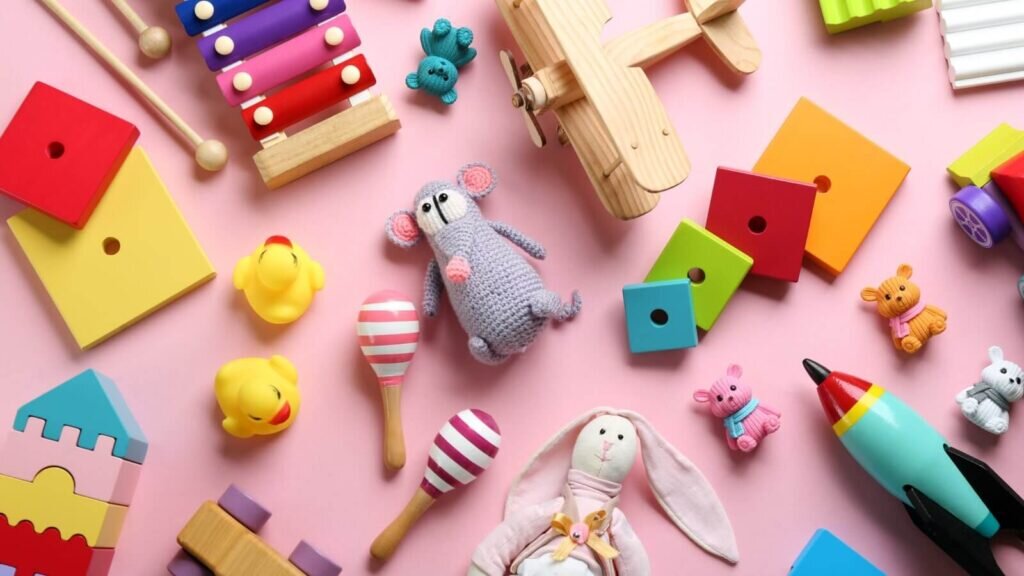 A set of colorful children’s toys and games.
