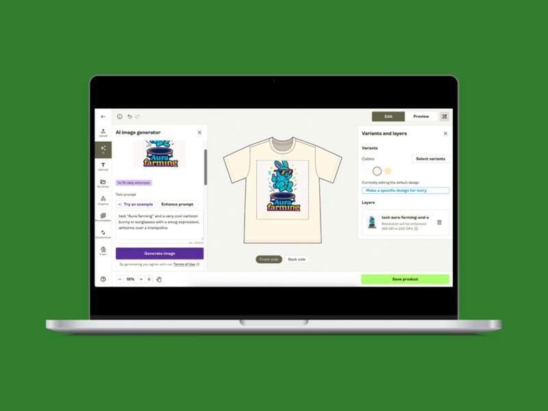 A screenshot mockup with Printify’s Product Creator, as an example of t-shirt design software.