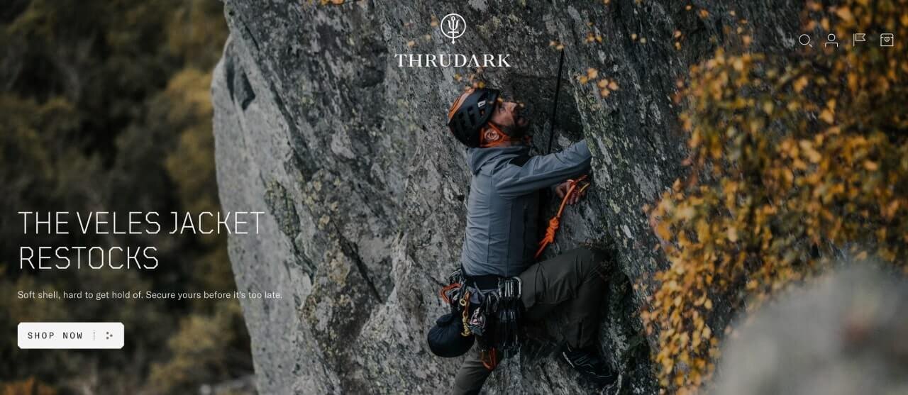 The homepage of the ThruDark Shopify store