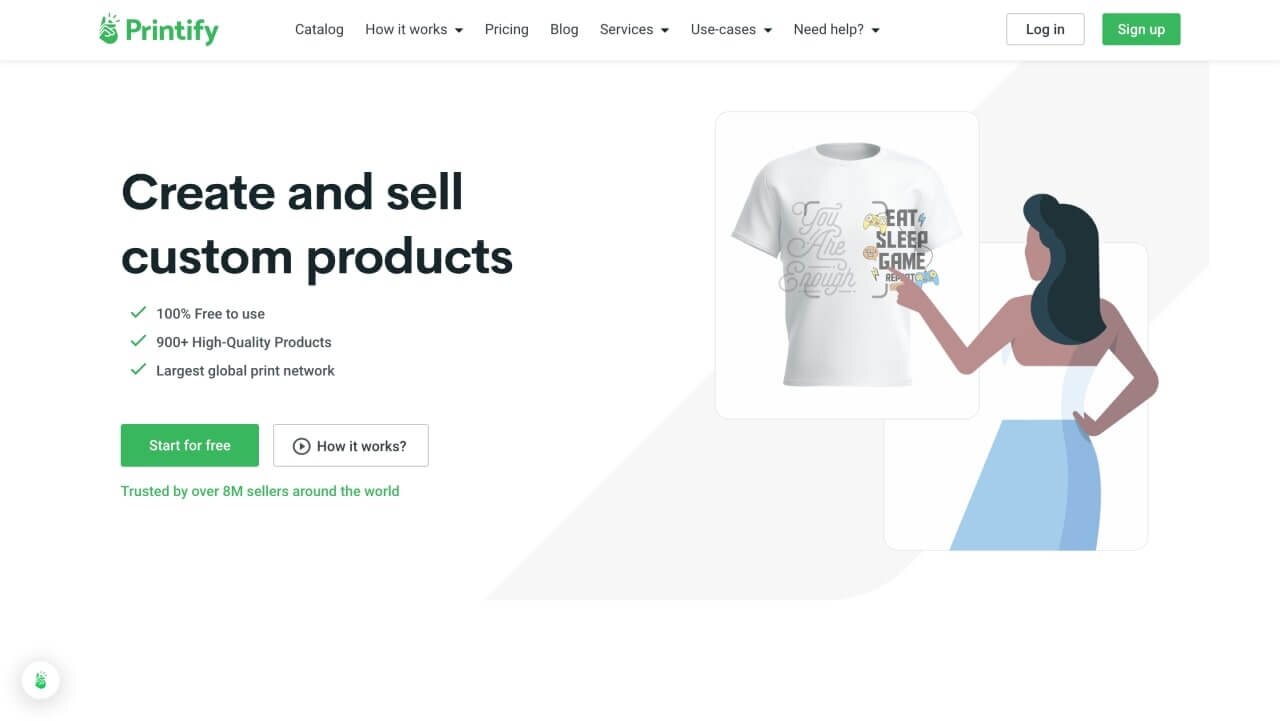 Printify homepage hero section screenshot.