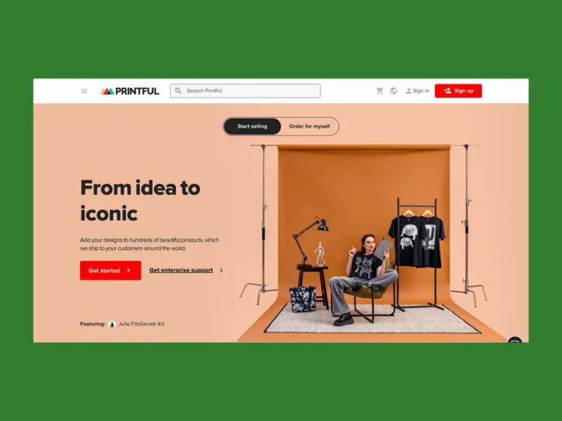 Screenshot mockup with Printful’s homepage.