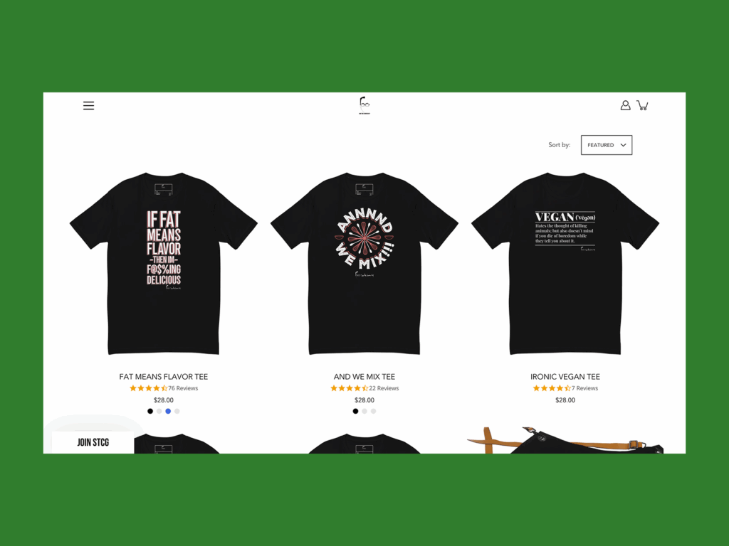 Sam the Cooking Guy online store screenshot mockup.