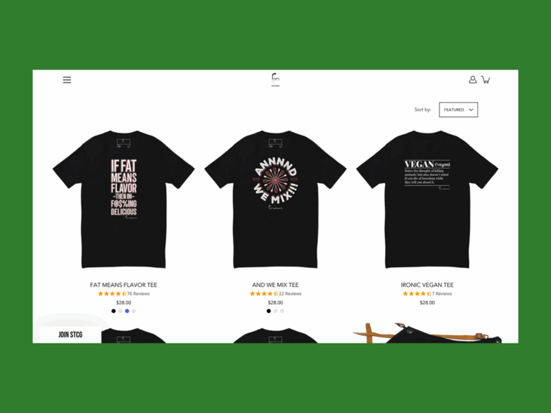 Sam the Cooking Guy online store screenshot mockup.