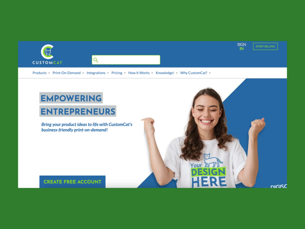 A screenshot of the CustomCat website.
