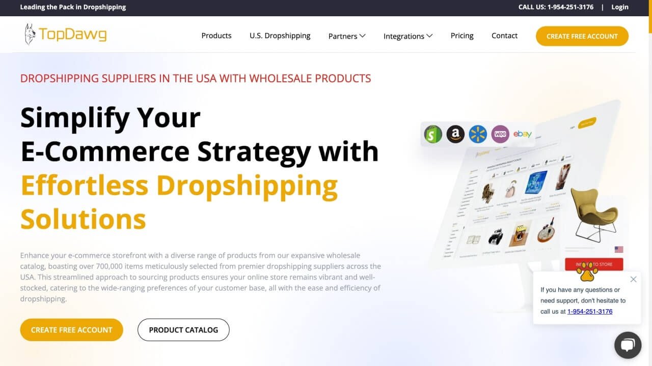 TopDawg pet product dropshipping store homepage hero section screenshot.