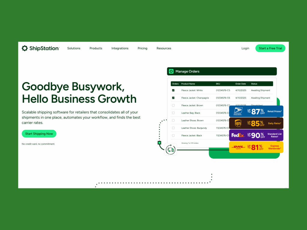 A screenshot of the Shipstation landing page.