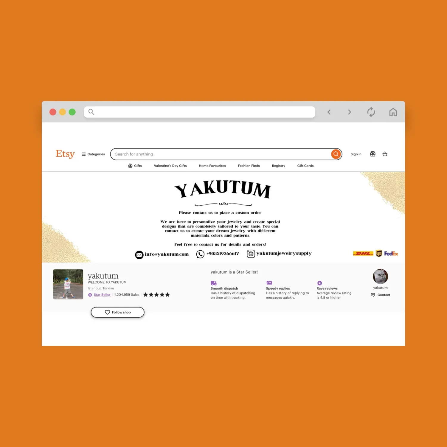 Yakutum Etsy shop hero section screenshot.