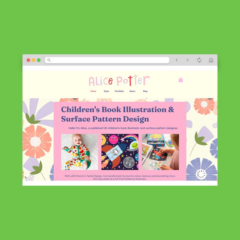 Alice Potter storefront screenshot mockup.