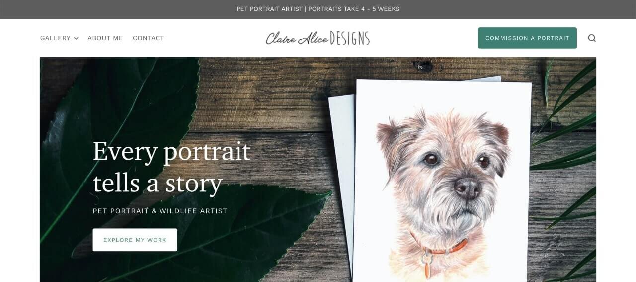 The homepage of the Claire Alice Designs Shopify store