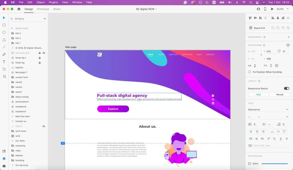 Adobe XD interface screenshot.