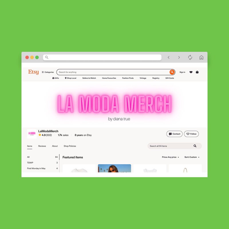 La Moda Merch storefront screenshot mockup.