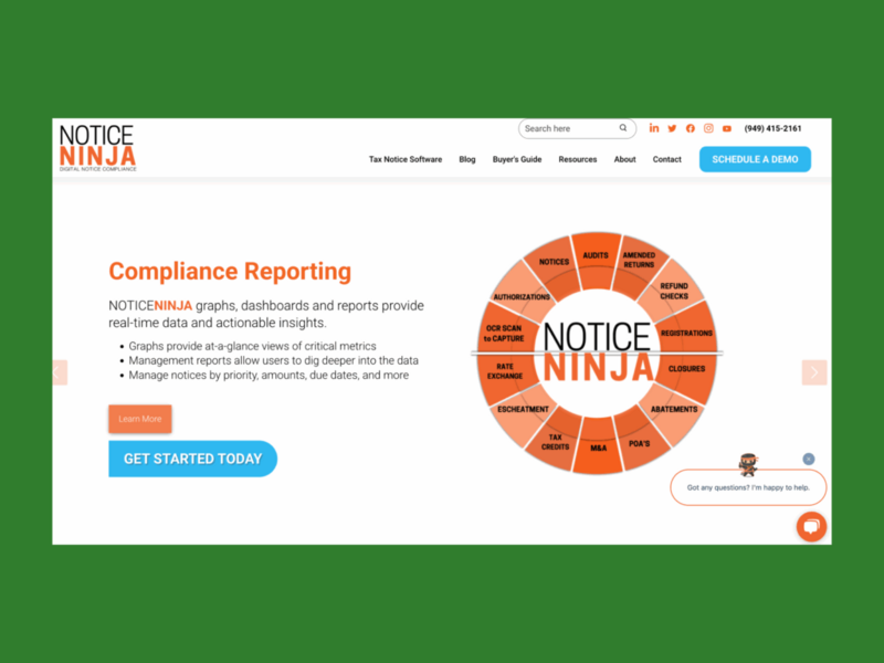 A screenshot of the landing page of the Notice ninja landing page.