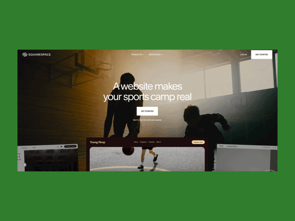 A screenshot of the Squarespace landing page.