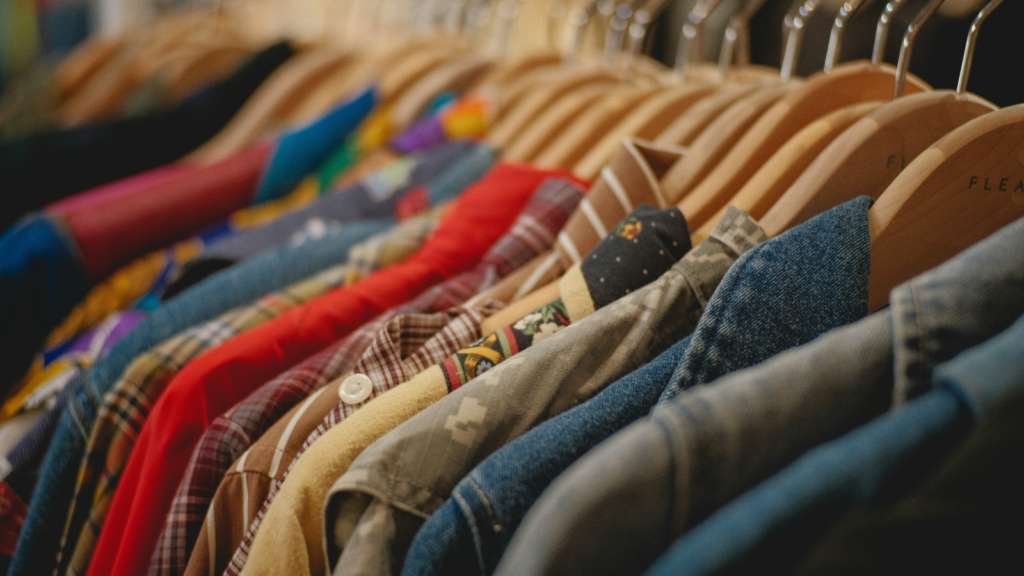 A rack of vintage clothes.