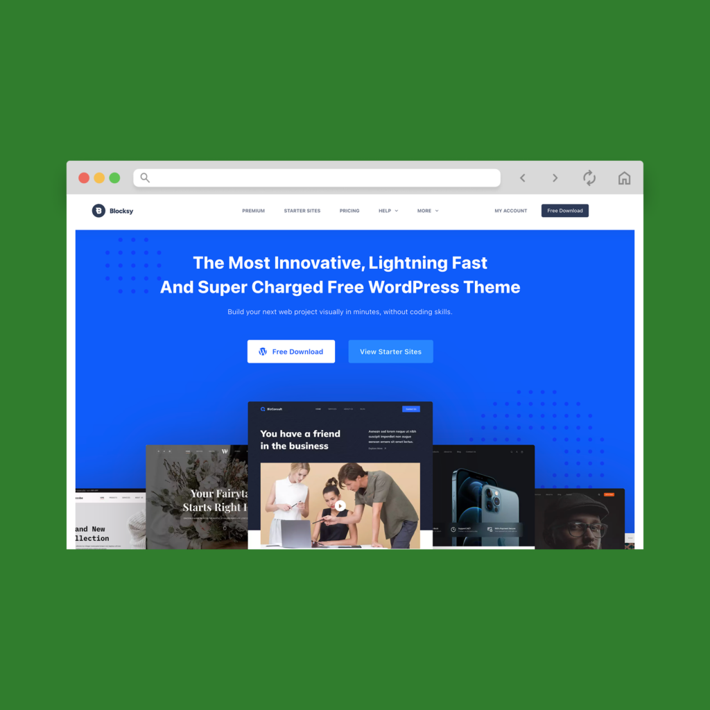 A screenshot mockup of the best free WooCommerce theme example: Blocksy