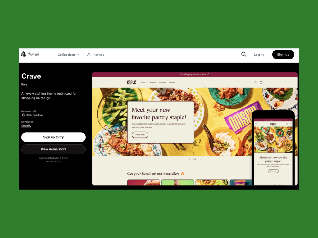 A screenshot of the Crave theme landing page.